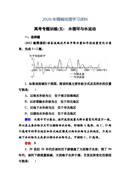 2020年高考地理二轮专题钻石卷【2-5】水循环与水运动(含答案)
