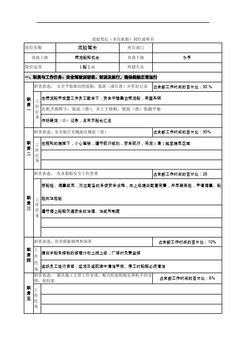 创新港湾工程公司泥驳驾长非自航船)岗位说明书
