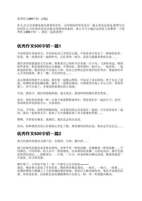 优秀作文600字初一(5篇)