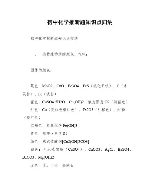 初中化学推断题知识点归纳