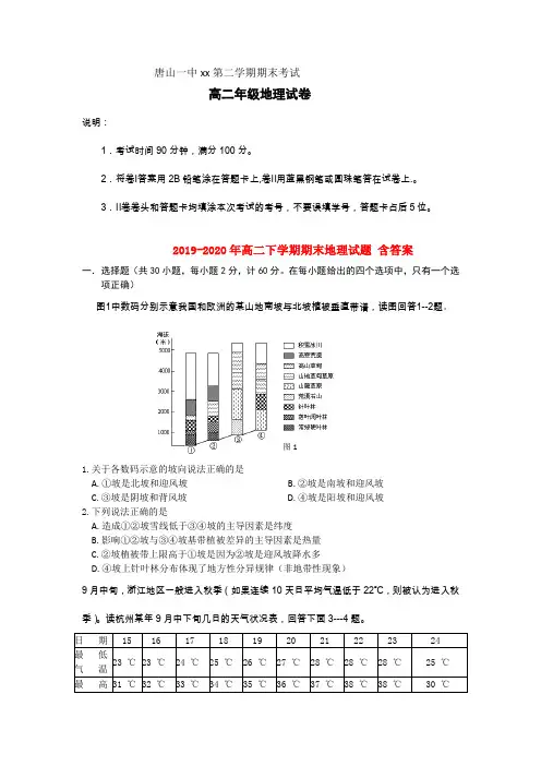 2019-2020年高二下学期期末地理试题 含答案