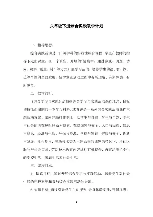 六年级下册综合实践教学计划