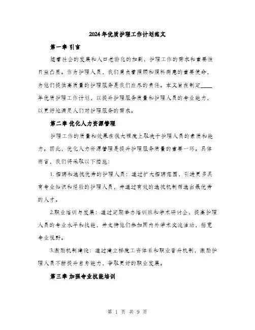 2024年优质护理工作计划范文(三篇)
