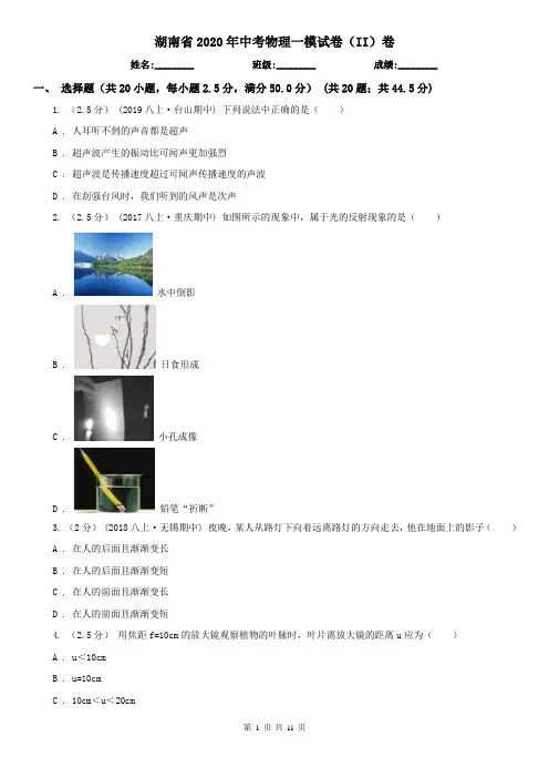 湖南省2020年中考物理一模试卷(II)卷(新版)