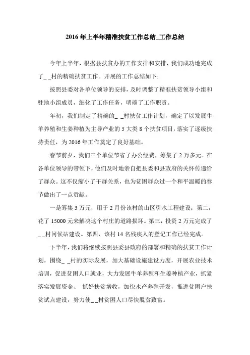 2016年上半年精准扶贫工作总结_工作总结.doc