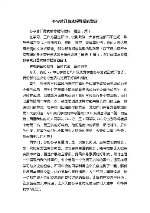 冬令营开幕式领导精彩致辞