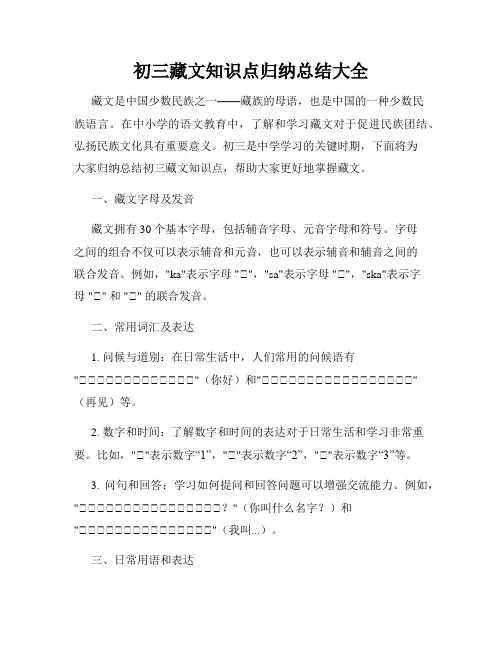 初三藏文知识点归纳总结大全