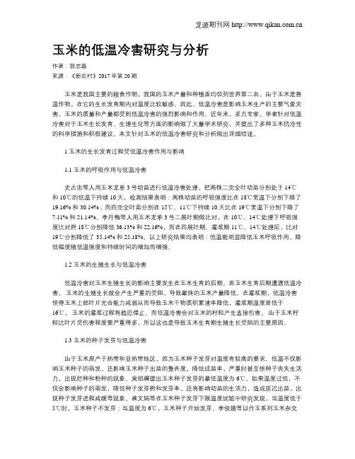 玉米的低温冷害研究与分析
