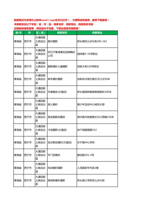 2020新版青海省西宁市大通回族土族自治县婚庆公司工商企业公司商家名录名单联系电话号码地址大全18家