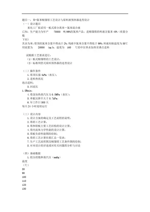 化工毕业设计题目