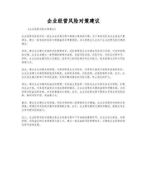 企业经营风险对策建议