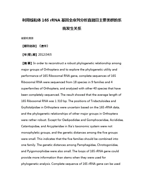 利用线粒体16S rRNA 基因全序列分析直翅目主要类群的系统发生关系