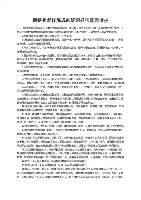 钢铁是怎样炼成的好词好句好段摘抄