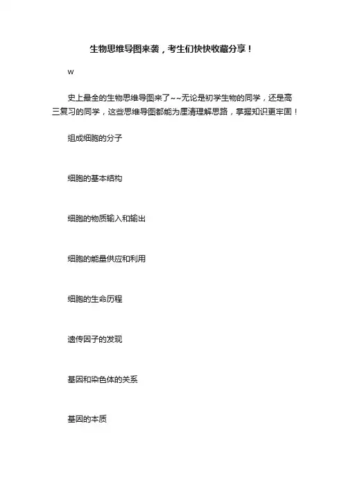 生物思维导图来袭，考生们快快收藏分享！