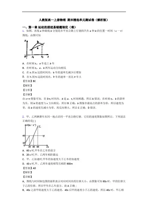 人教版高一上册物理 期末精选单元测试卷(解析版)