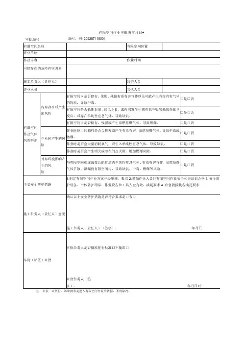 有限空间作业审批表