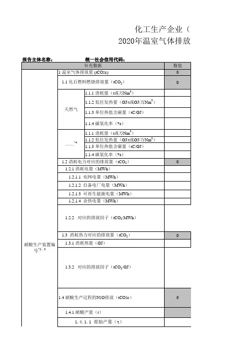 2020年度温室气体排放报告补充数据表