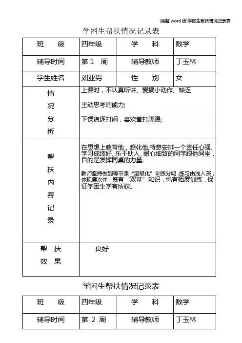 (完整word版)学困生帮扶情况记录表