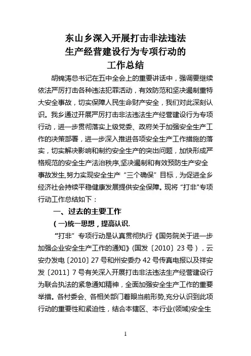 东山乡开展严厉打击非法违法生产经营建设行为专项行动工作总结