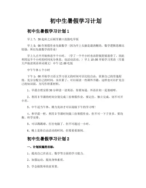初中生暑假学习计划