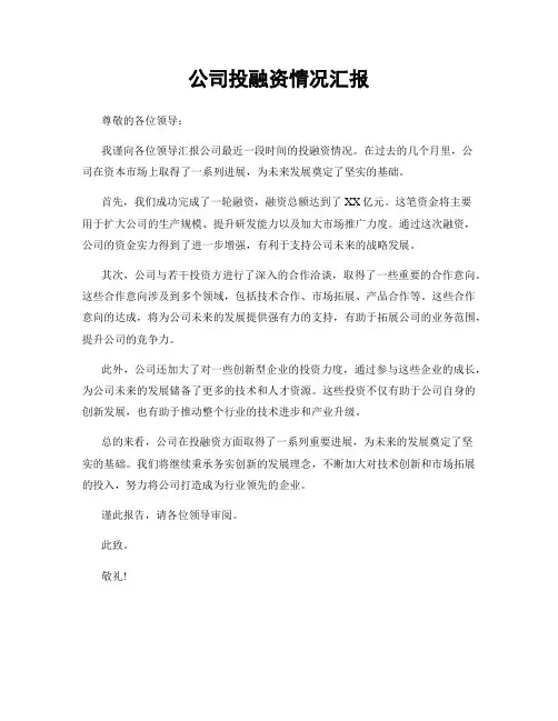公司投融资情况汇报