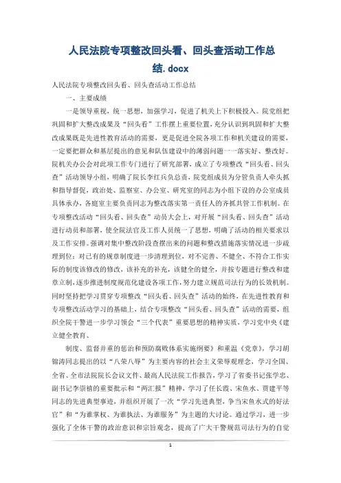 人民法院专项整改回头看、回头查活动工作总结.docx