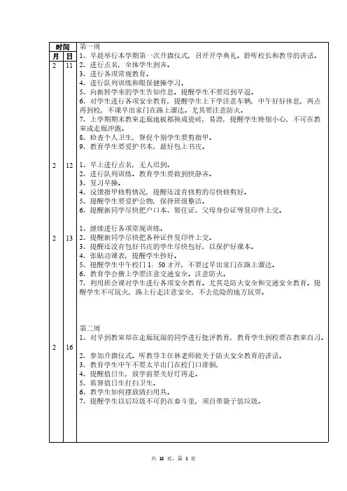 班主任 工作日志(表格)