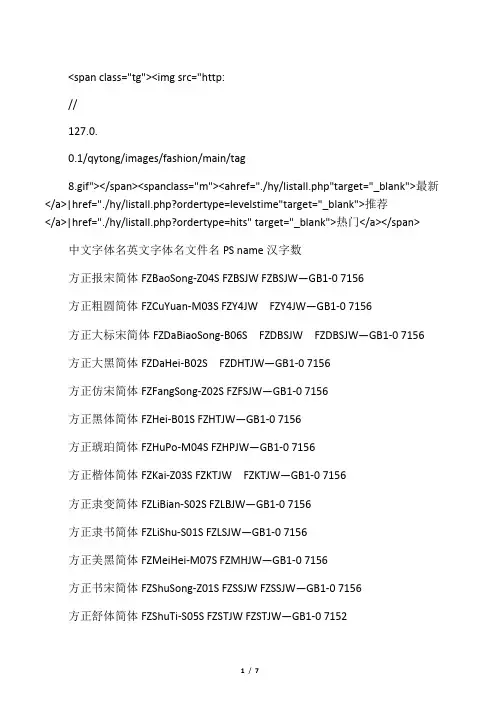 方正字库中英文对照表(方便找字体)