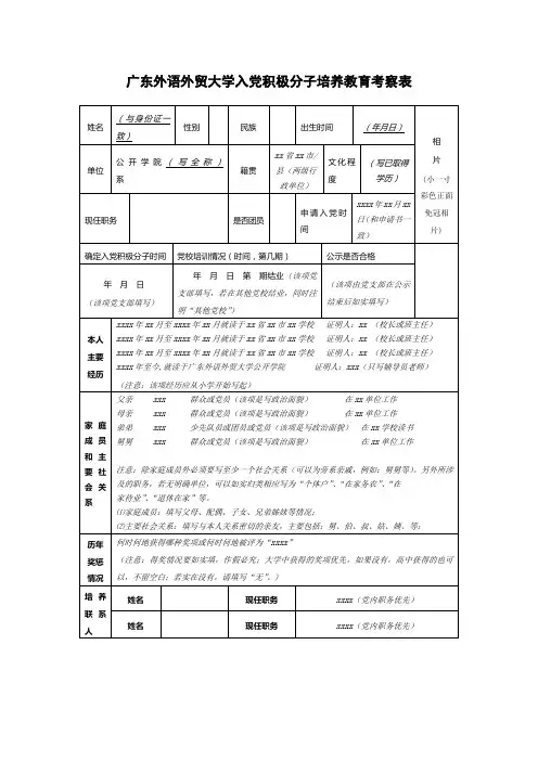 党员发展考察表样板