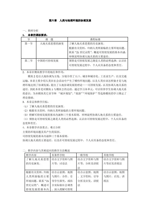 2019-2020学年人教版高中地理必修二教案：第六章 第1节 人地关系思想的演变 