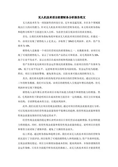 无人机技术项目经营财务分析报告范文