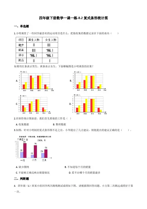 四年级下册数学一课一练-8.2复式条形统计图 人教新版(2014秋)(含答案)