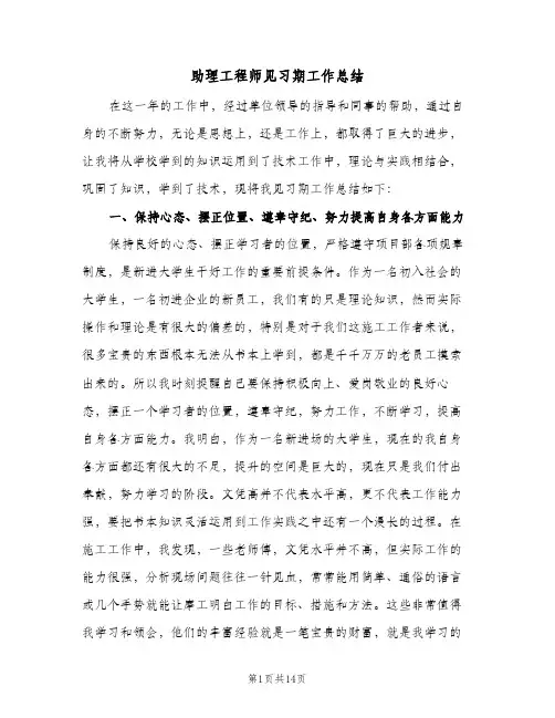 2023年助理工程师见习期工作总结(5篇)