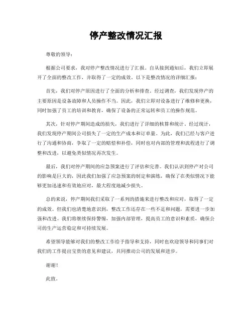 停产整改情况汇报