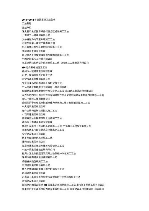 2013～2014年度国家级工法名单解析