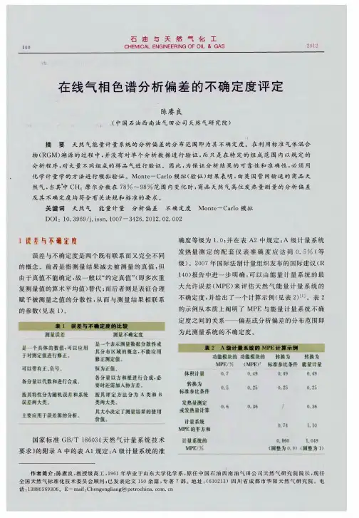 在线气相色谱分析偏差的不确定度评定