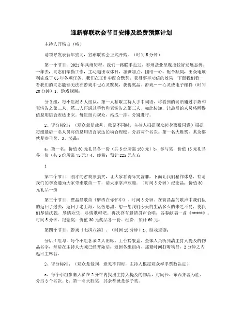 迎新春联欢会节目安排及经费预算计划