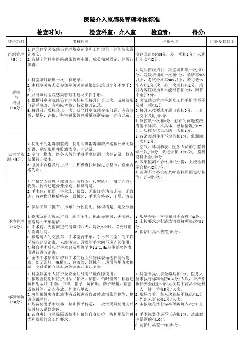 医院介入室感染管理考核标准