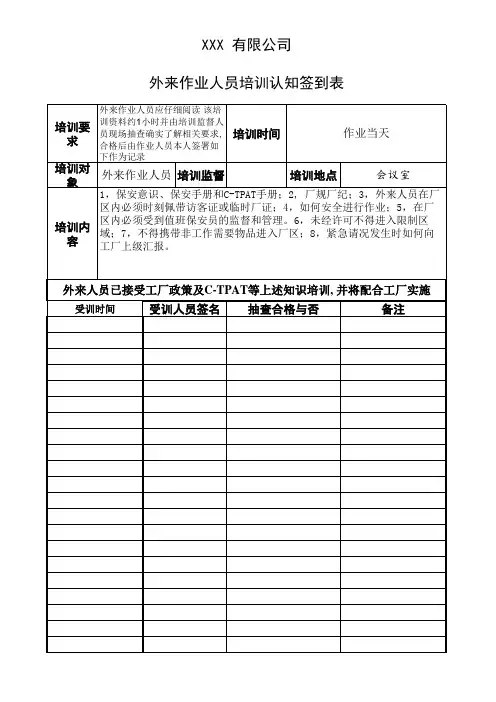 外来作业人员培训签到表C-TPAT-P-15-02GSV SCS SCAN 全套反恐表格记录.