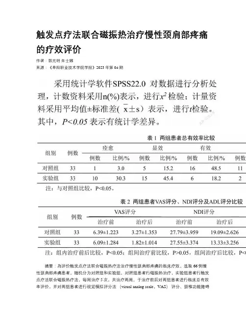 触发点疗法联合磁振热治疗慢性颈肩部疼痛的疗效评价