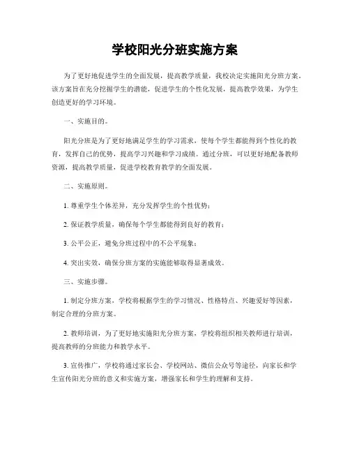 学校阳光分班实施方案