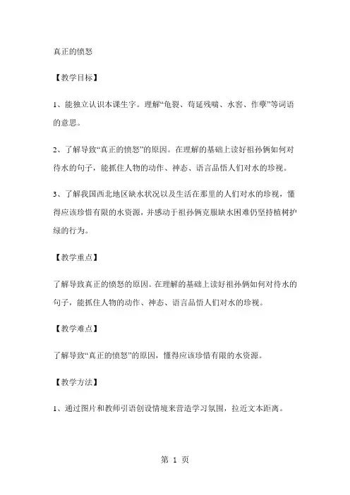 2019四年级下册语文教案真正的愤怒沪教版精品教育.doc