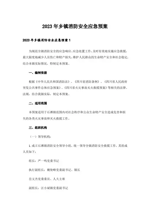 2023年乡镇消防安全应急预案
