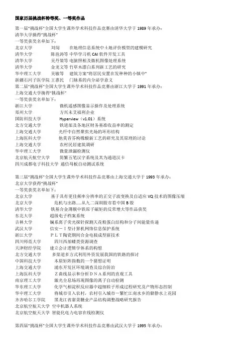 挑战杯历届全国特等奖、一等奖作品