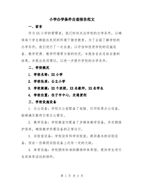 小学办学条件自查报告范文
