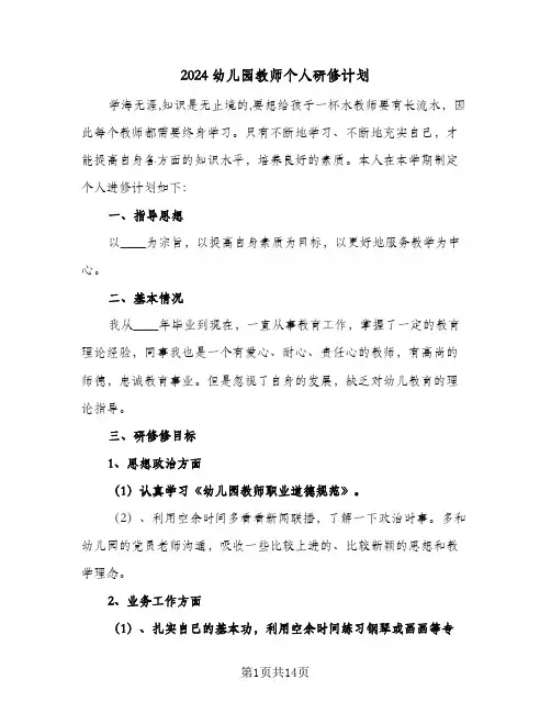 2024幼儿园教师个人研修计划（6篇）