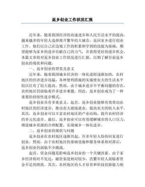 返乡创业工作情况汇报