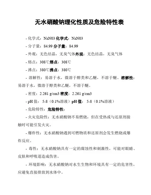 无水硝酸钠理化性质及危险特性表