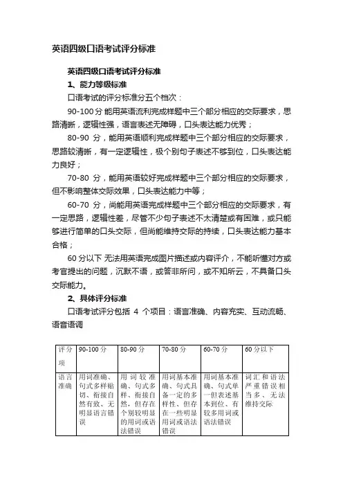 英语四级口语考试评分标准