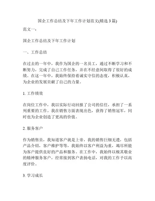 国企工作总结及下年工作计划范文(精选3篇)